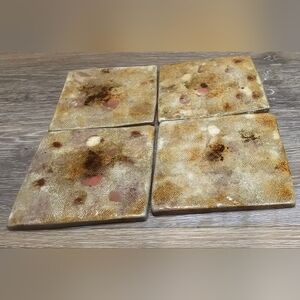 100% Handmade/no Mold. Set of Four Rustic Stone Coasters